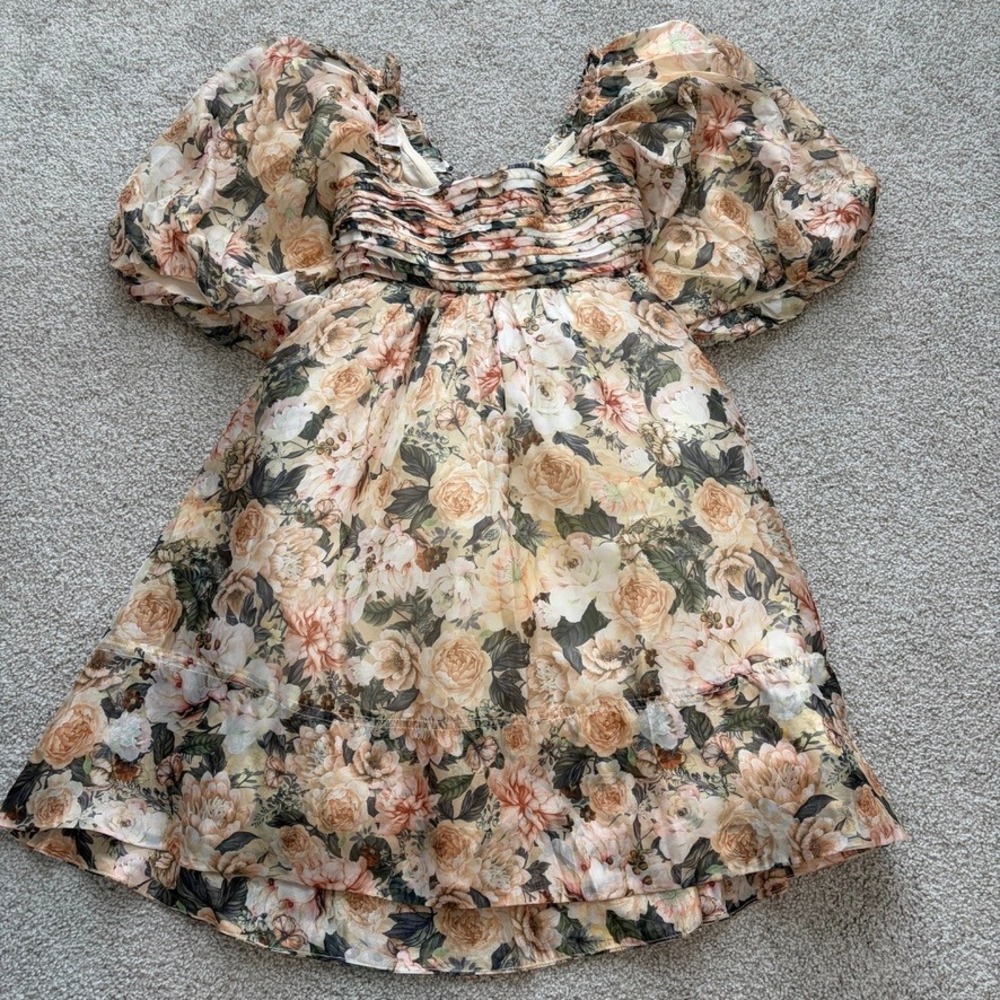 Sofie the Label Olivia Pleated Mini Dress Womens S Pink Green Floral Cottage